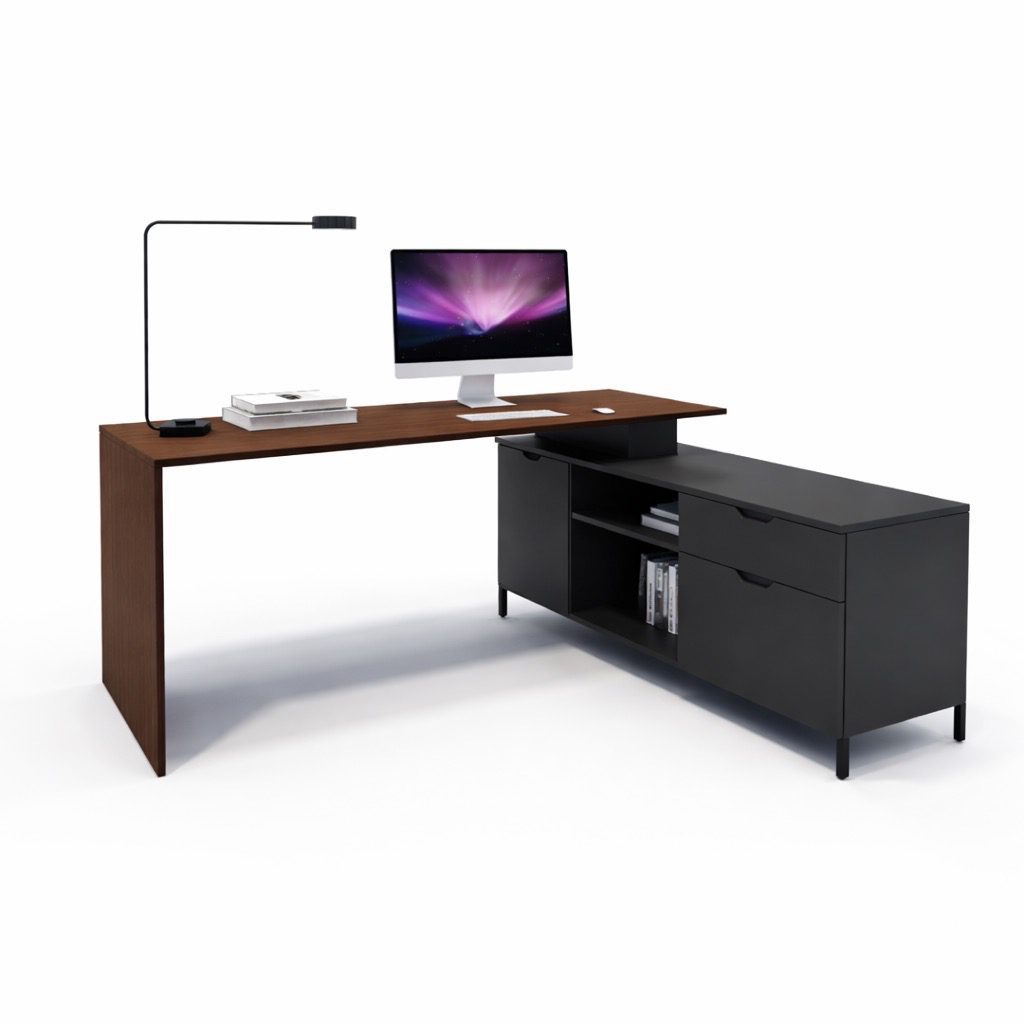 DEX Meja bentuk L dengan 2 laci 160x140cm