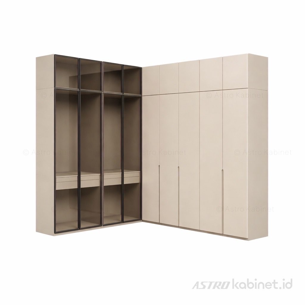 ZEEK Lemari pakaian pintu kaca, bentuk L untuk ruang for 260x312cm